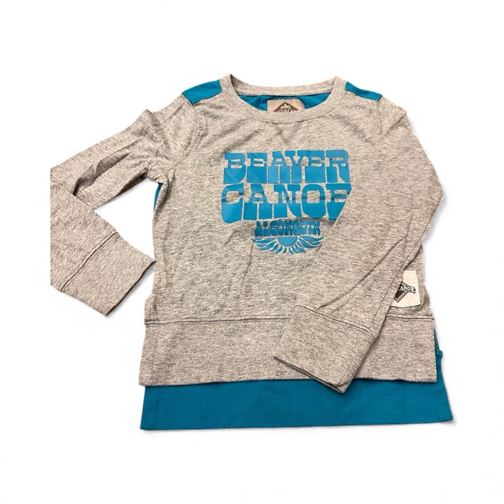 Beaver Canoe Gray and Blue Long Sleeve Kids Tee